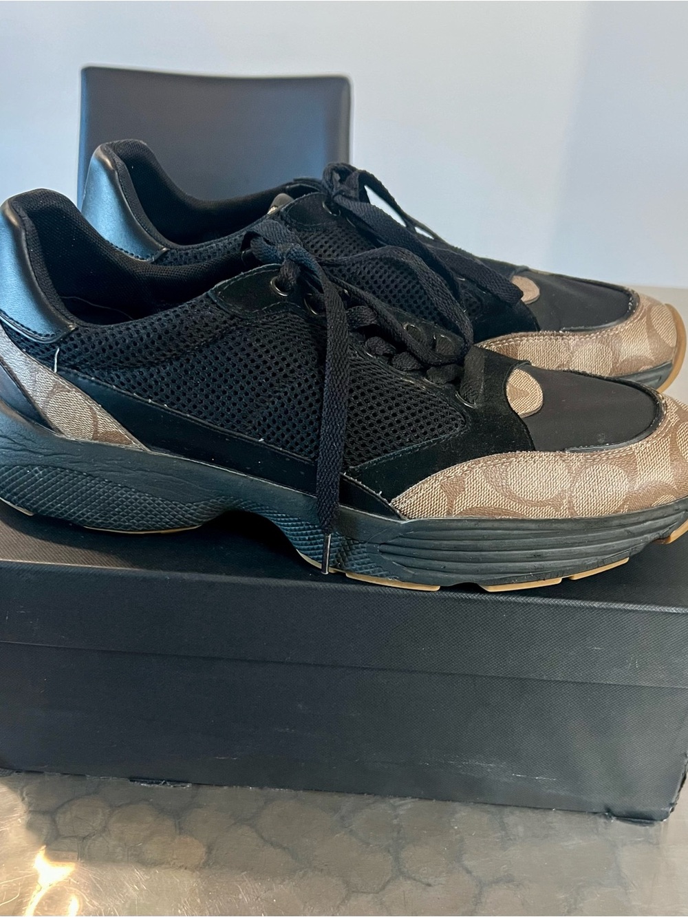 Coach Black and Tan Signature Pattern Men's Sneakers - Picture 6 of 9